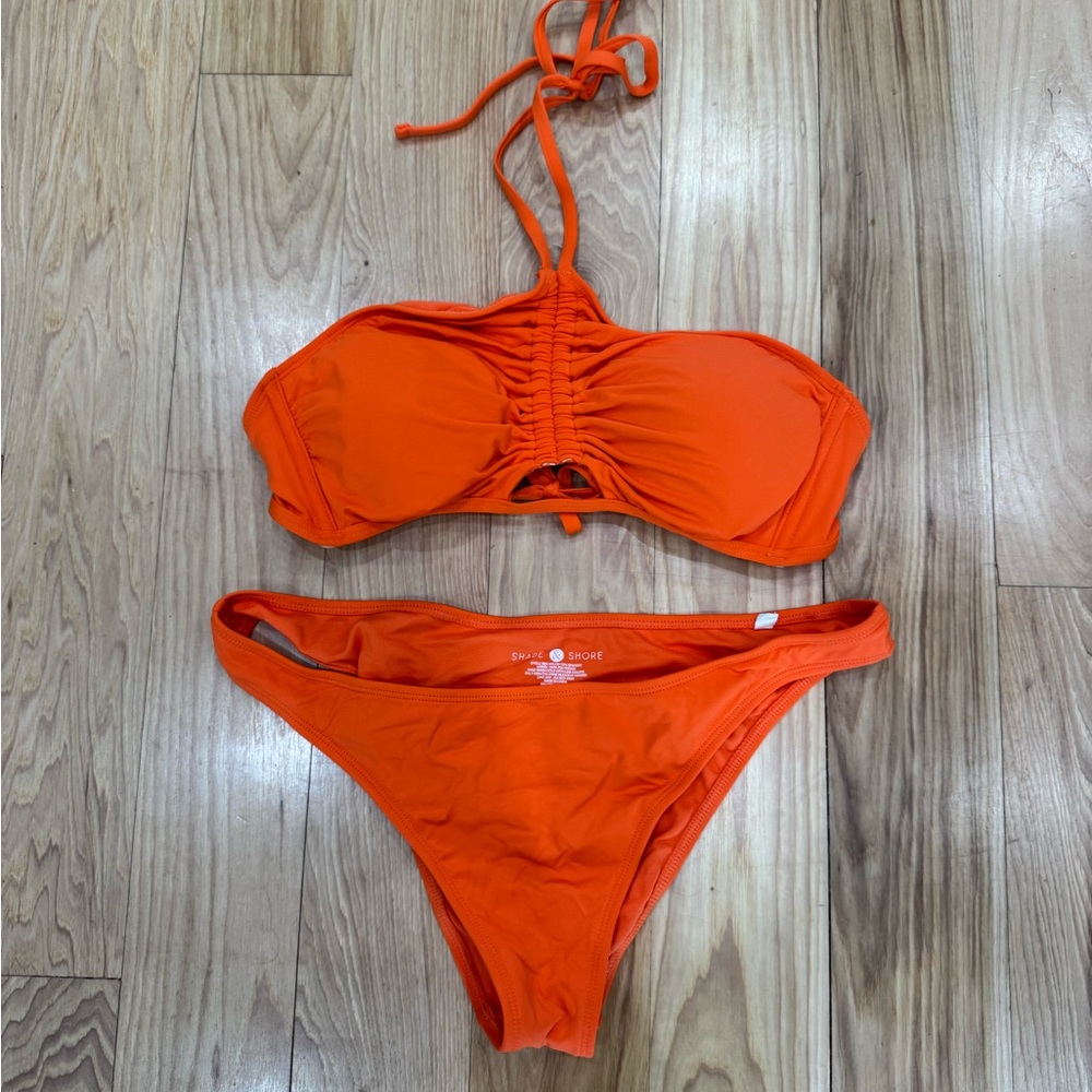 Shade & Shore Bright Orange Bikini Set Large Top + Large Bottom used 1x T11 - Picture 1 of 7